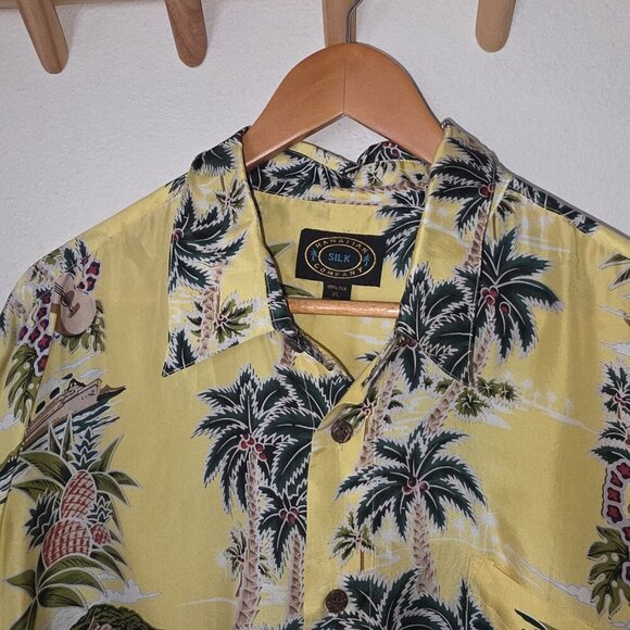 Hawaiian Silk Company Men’s XL Aloha Hawaiian Shirt Yellow Palm Tree Pineapple - Picture 7 of 13